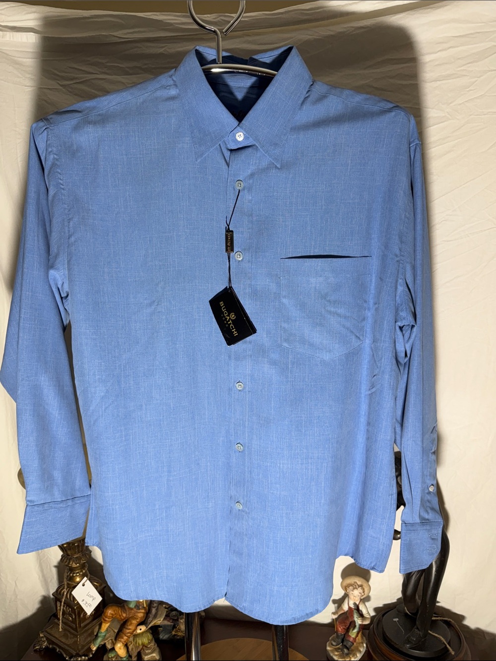 Bugatchi Light Blue Long Sleeve Dress Shirt with Chest Pocket